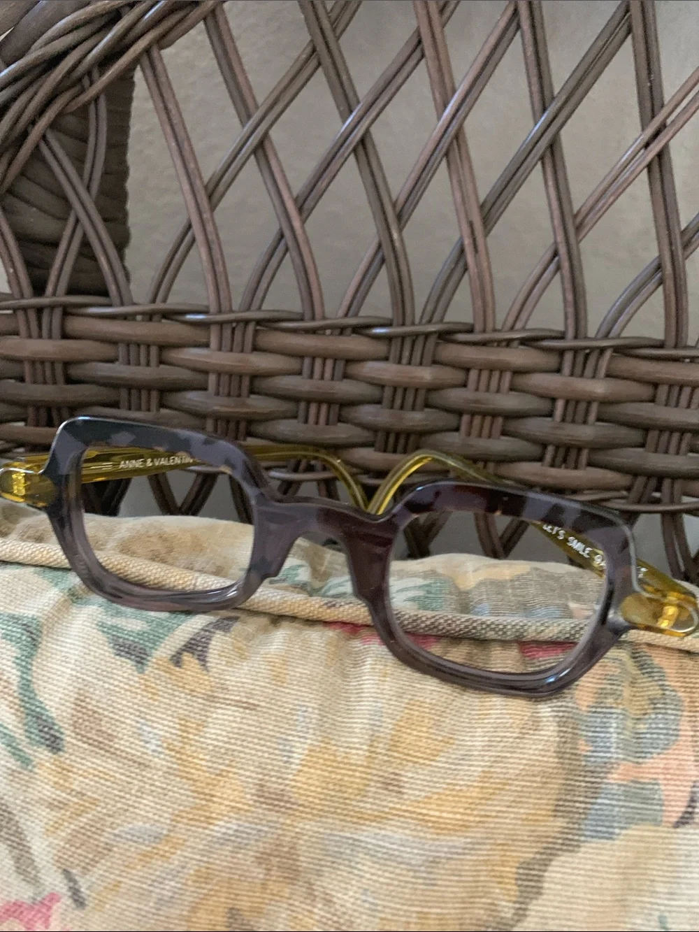 Anne and Valentin Rectangular Gray and Yellow Eyeglass Frames- for parts only